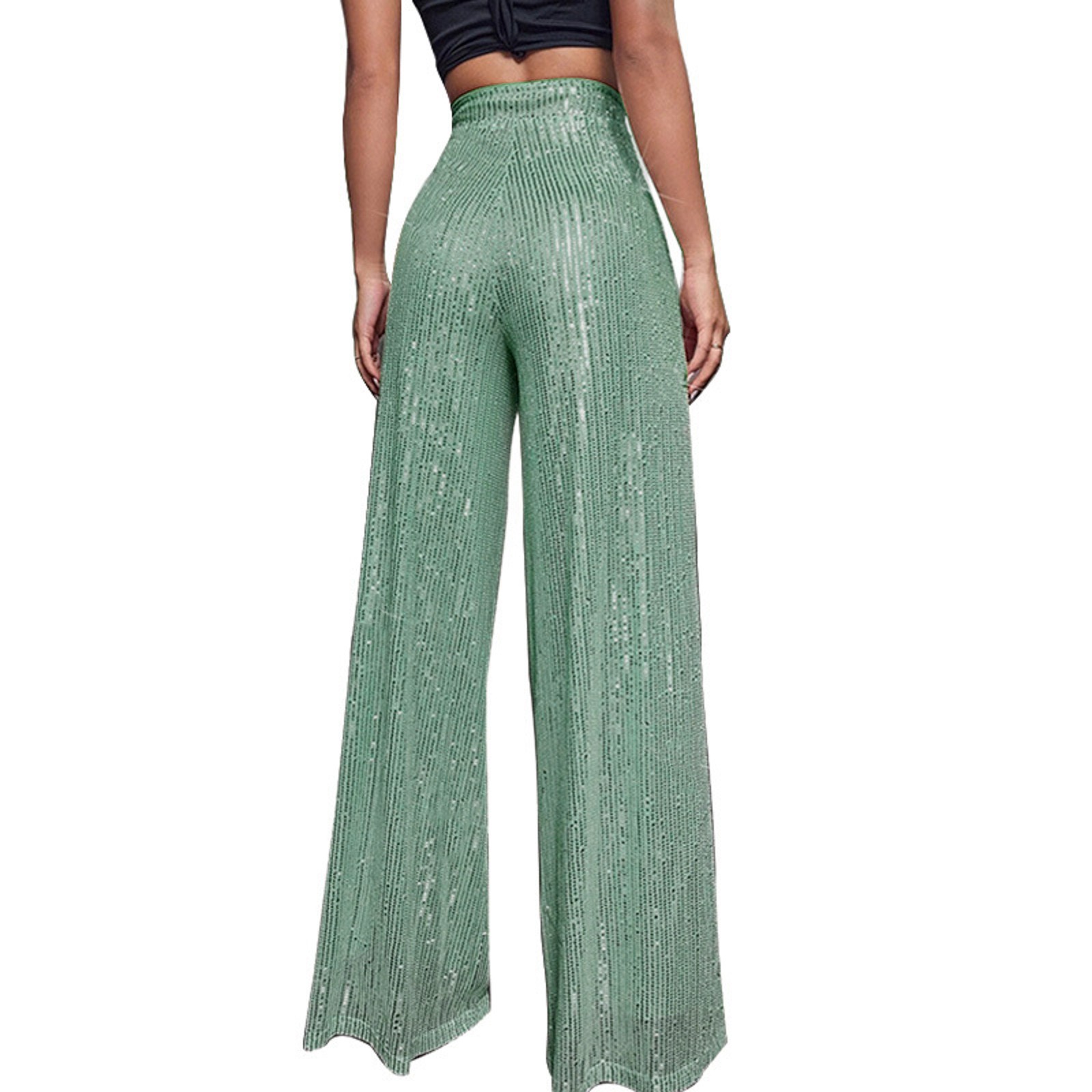 thumbnail image 3 of Pantalones acampanados de cintura alta con lentejuelas para mujer - Lentejuelas brillantes para discotecas/fiestas (S-XXL), 3 of 6